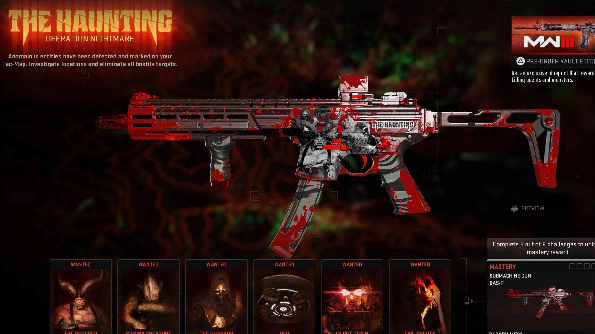 Bloody Mess weapon blueprint for BAS-P SMG reward in WZ2 (Image via Activision)