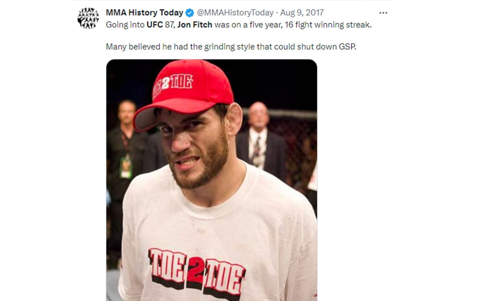 Tweet regarding Fitch&#039;s UFC progression.