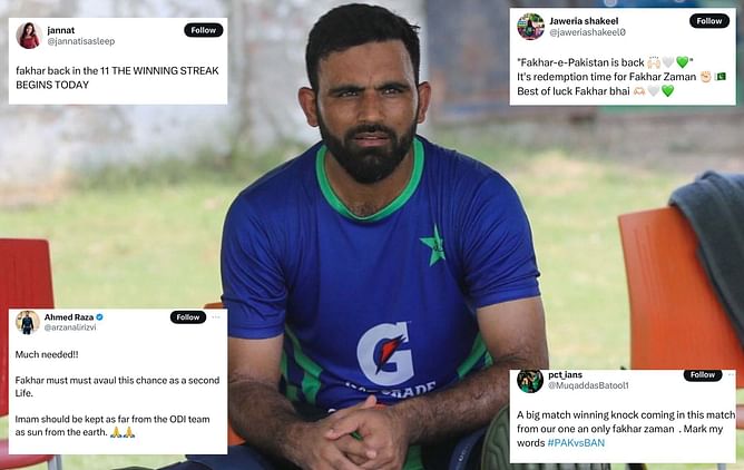 "It's redemption time" - Fans erupt as Fakhar Zaman returns to Pakistan's playing XI for 2023 World Cup tie vs Bangladesh