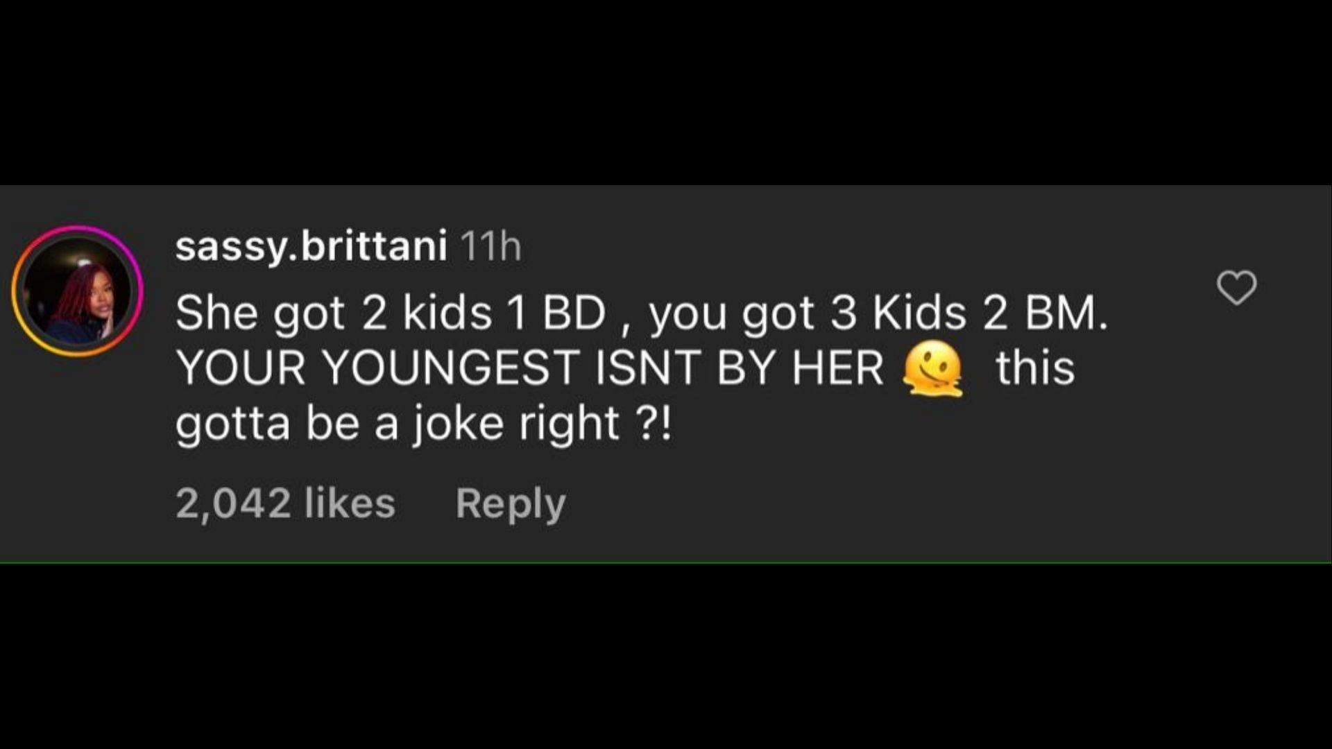 Screenshot of an Internet user remarking on Blue&#039;s posts about his mother Karlissa. (Photo via @theneighborhoodtalk/Instagram)