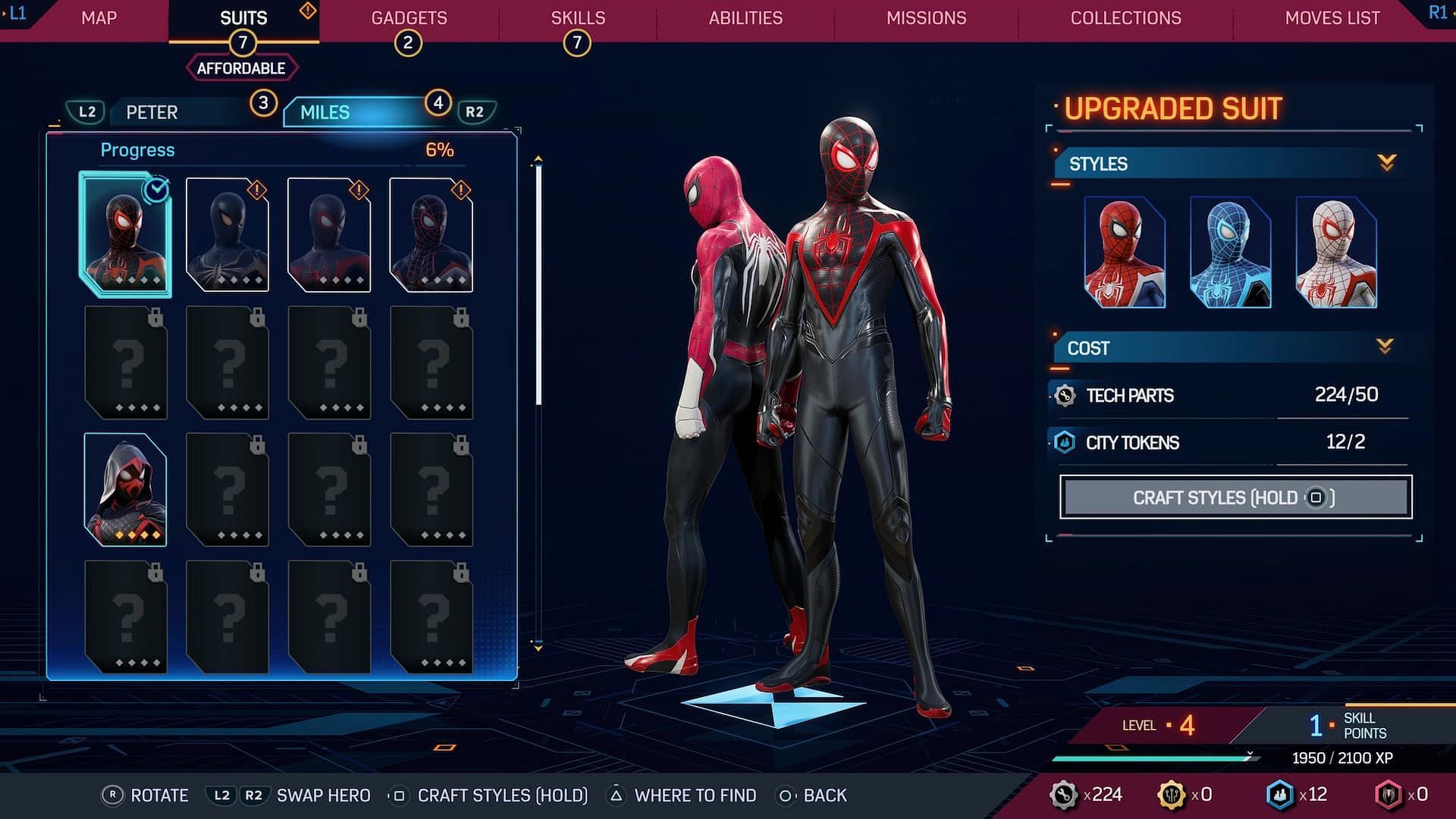 O menu Suits (imagem via Insomniac Games)