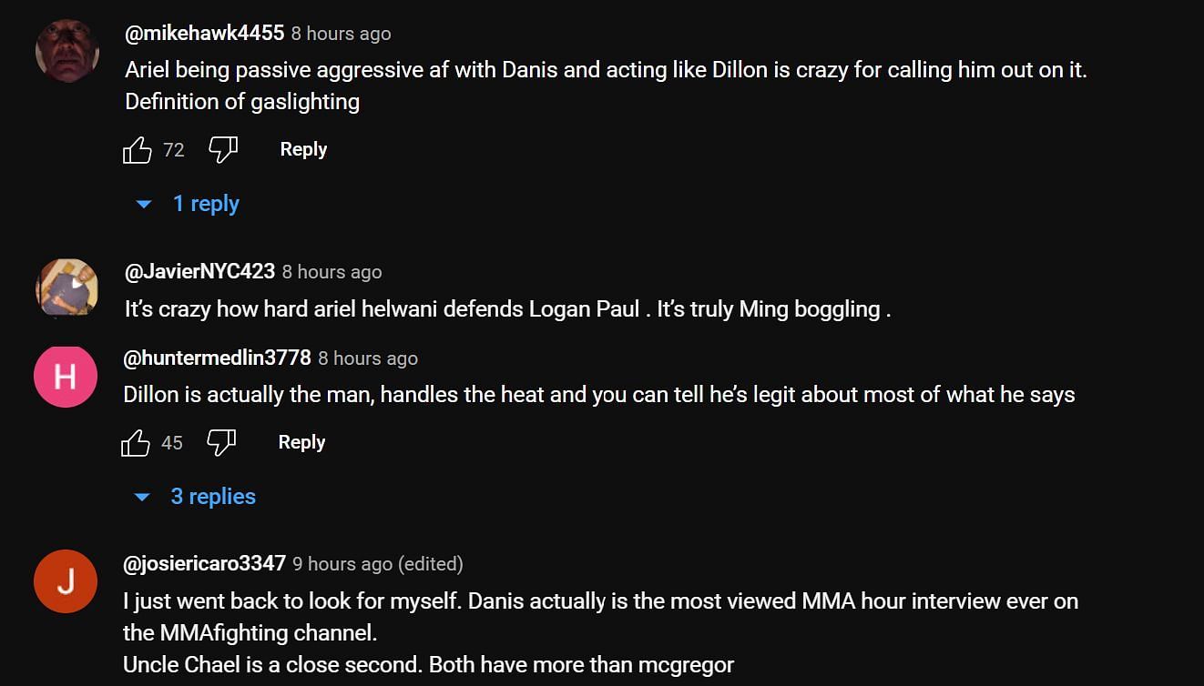 Fans react to the podcast on YouTube (Image via YouTube/MMAFightingonSBN)