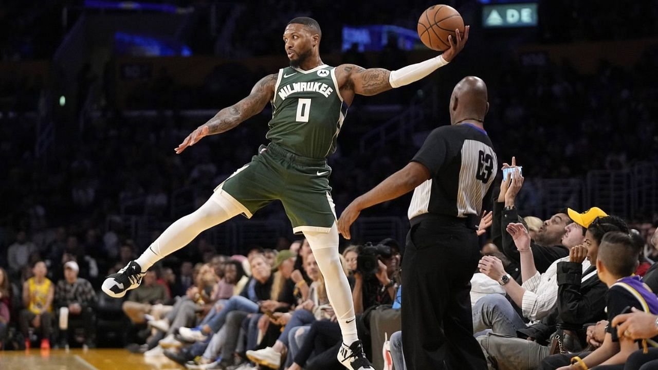 Damian Lillard of the Milwaukee Bucks during an NBA game.