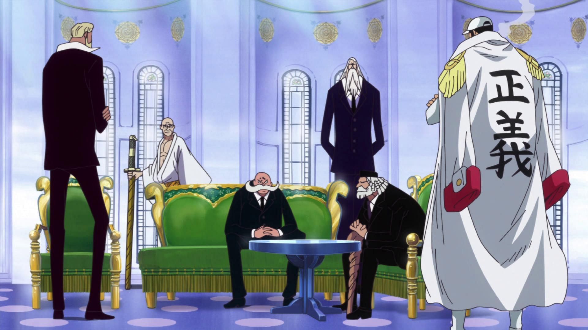 The Five Elders talking with Akainu (Image via Toei Animation, One Piece)