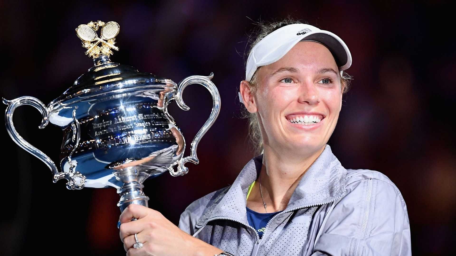 Caroline Wozniacki with Australian Open trophy