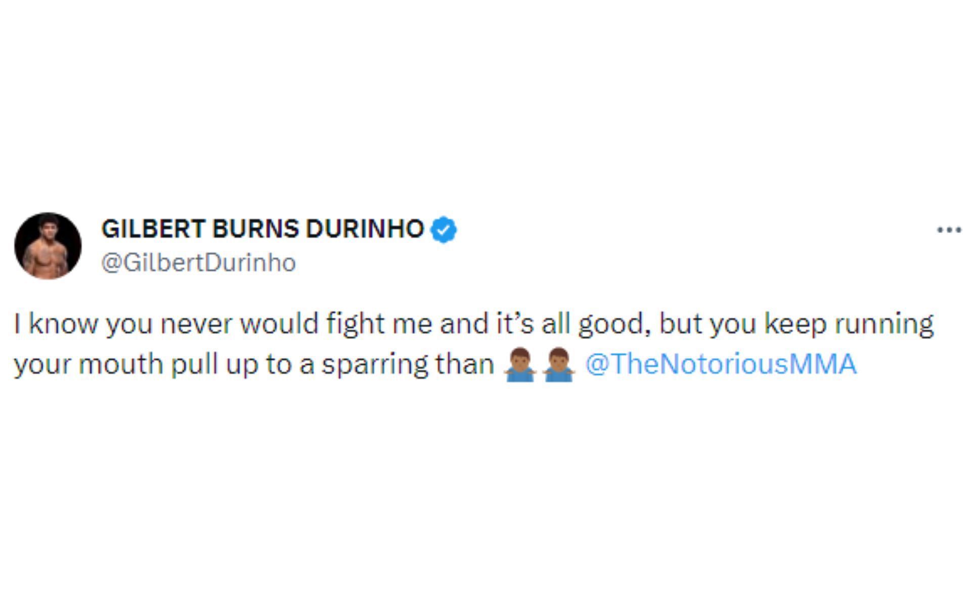 Gilbert Burns&#039; response to the tweet