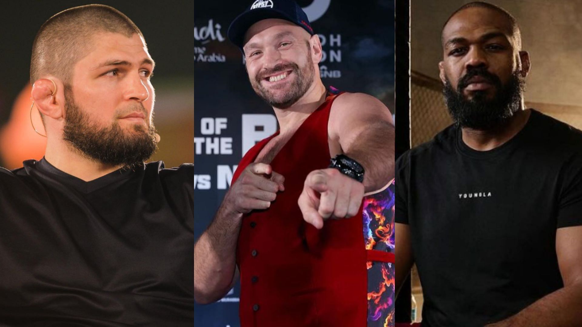 Khabib Nurmagomedov (left), Tyson Fury (centre), Jon Jones (right) [Images courtesy of @khabib_nurmagomedov, @tysonfury &amp; @jonnybones on Instagram]