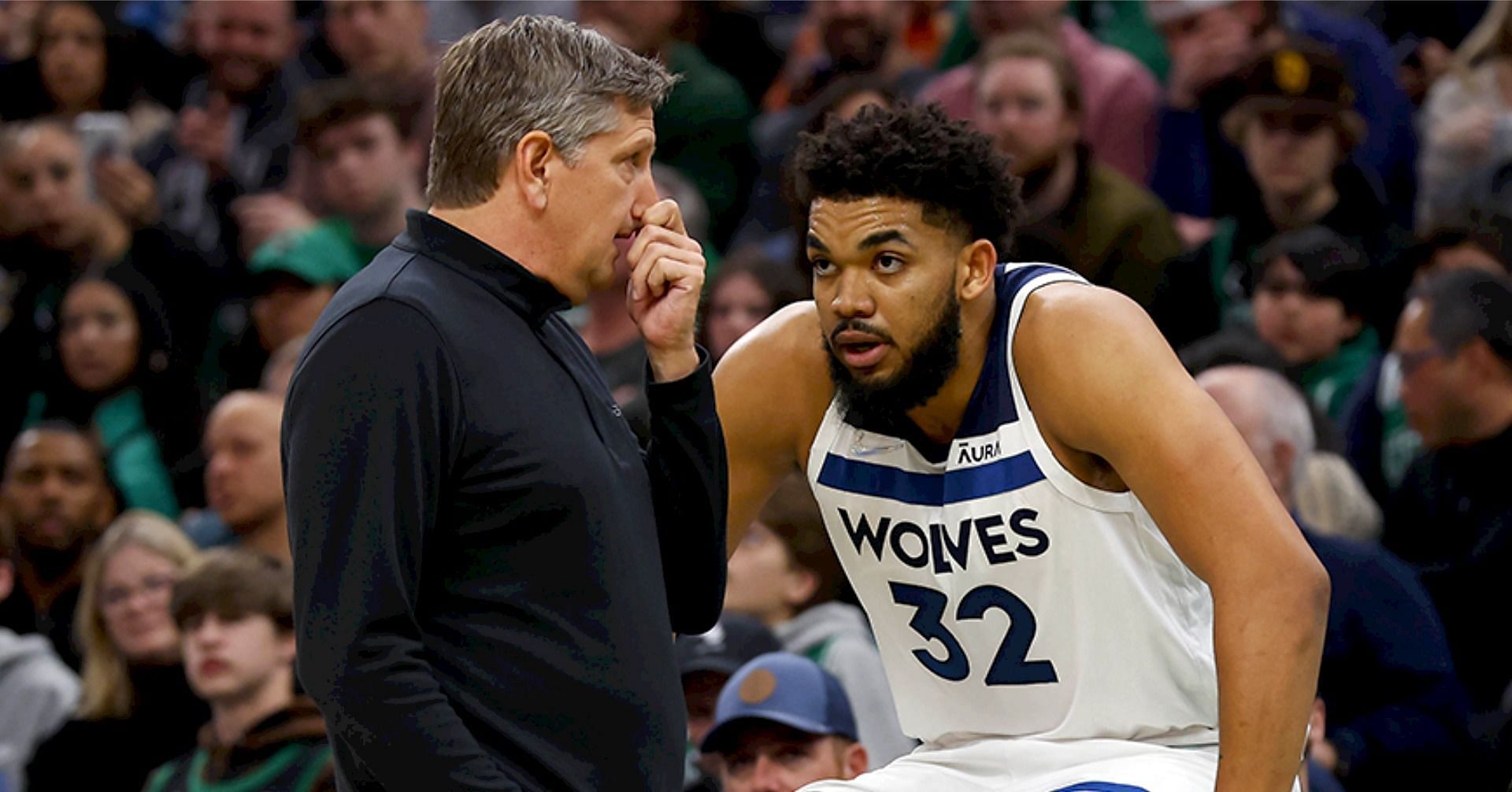 Minnesota Timberwolves coach Chris Finch and Wolves star big man Karl-Anthony Towns