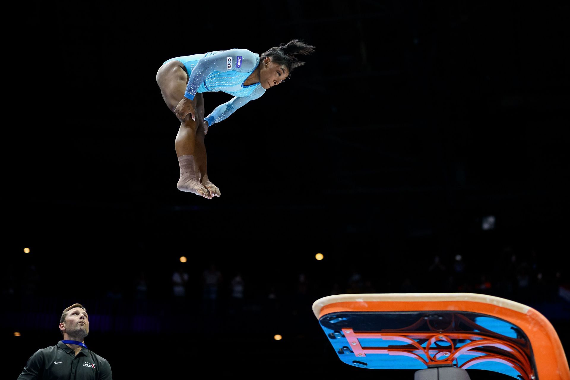 Simone Biles performing the Yurchenko double pike vault. (PC: Getty Images)