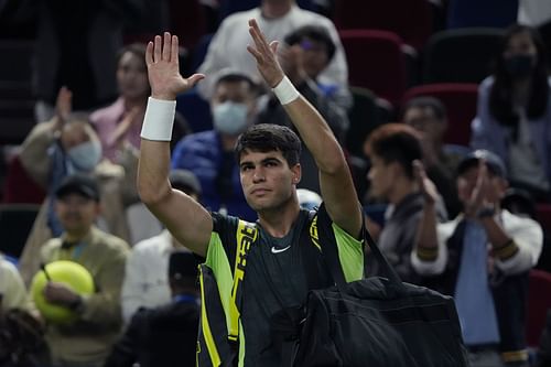 Carlos Alcaraz in action at the Shanghai Masters