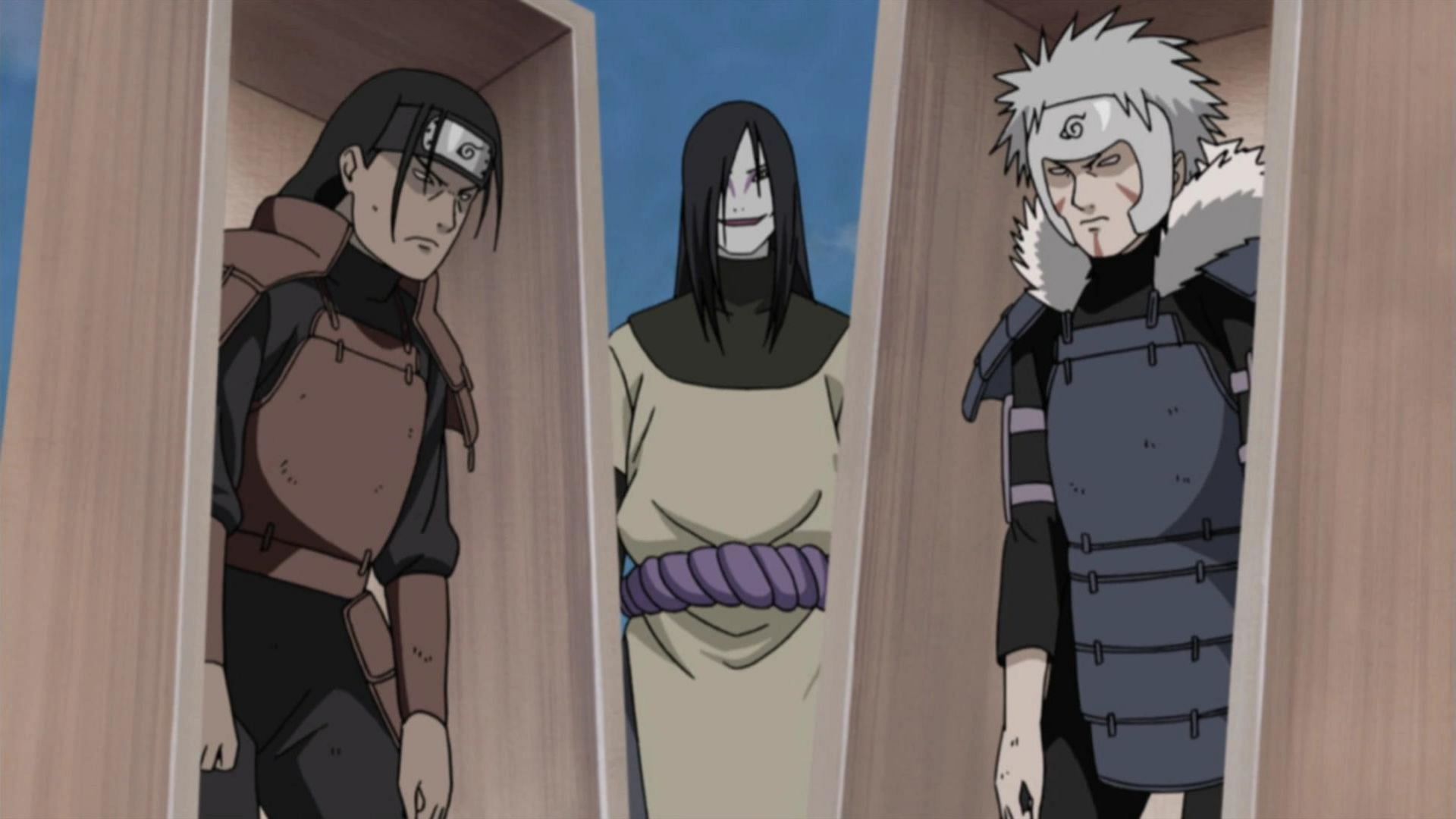 Orochimaru summoned three coffins while fighting against the third Hokage (Image via Studio Pierrot)