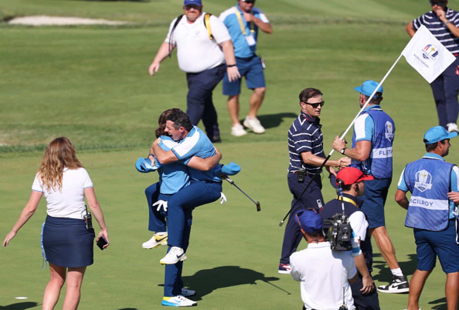 McIlroy celebrating with Tommy Fleetwood, 2023 Ryder Cup (Image via Getty).