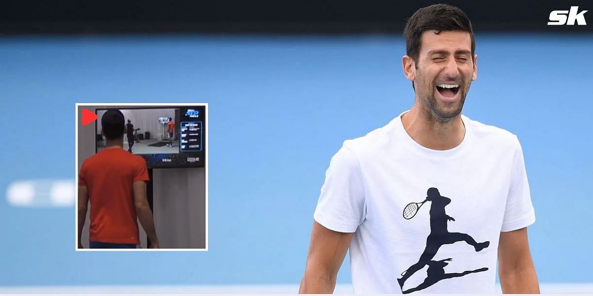 Novak Djokovic goofs around at Paris Masters (inset)