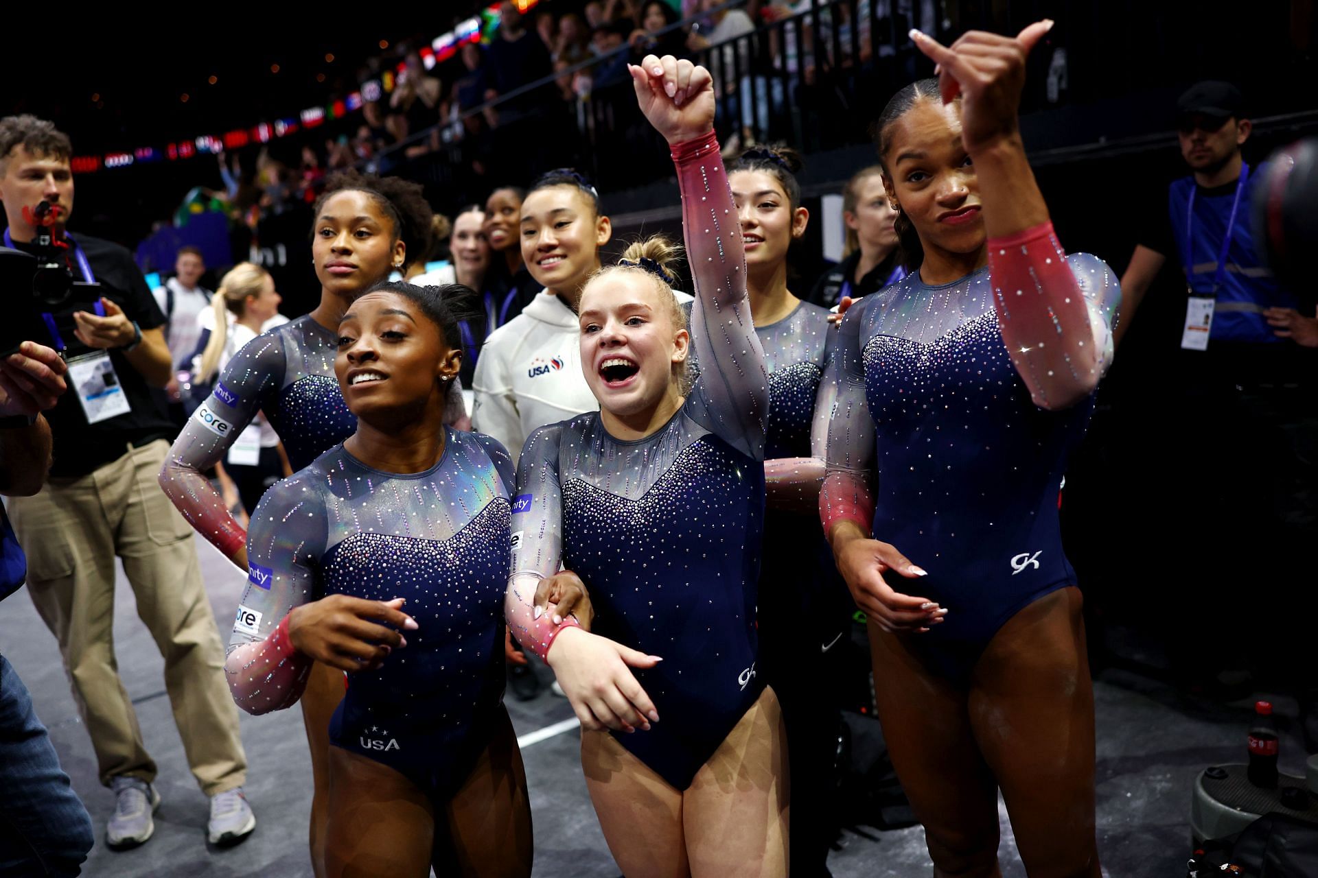 Biles amd her teammates at Day Five of 2023 Artistic Gymnastics World Championships