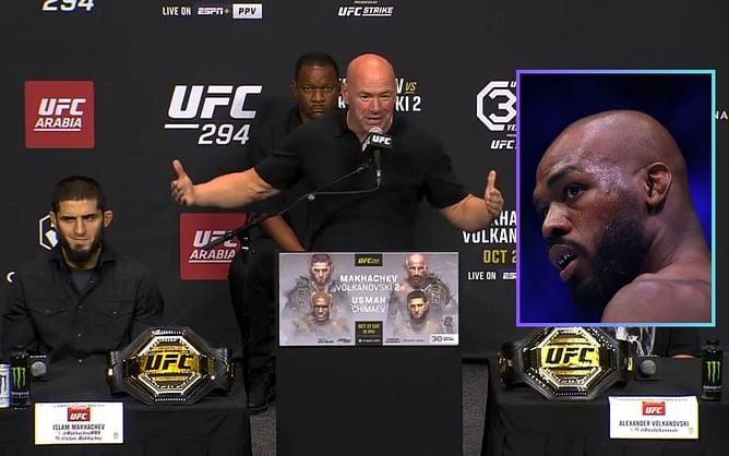 Dana White's dig at Jon Jones' team makes Islam Makhachev smirk during UFC 294 press conference