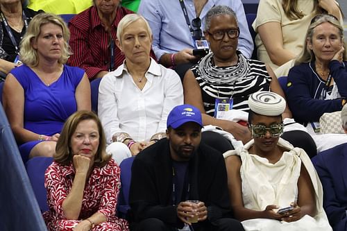 Martina Navratilova watches the US Open women's singles final