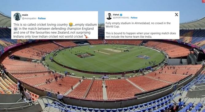 “Indians only love Indian cricket” – Fans erupt as empty stands witnessed in 2023 World Cup opener ft. ENG vs NZ