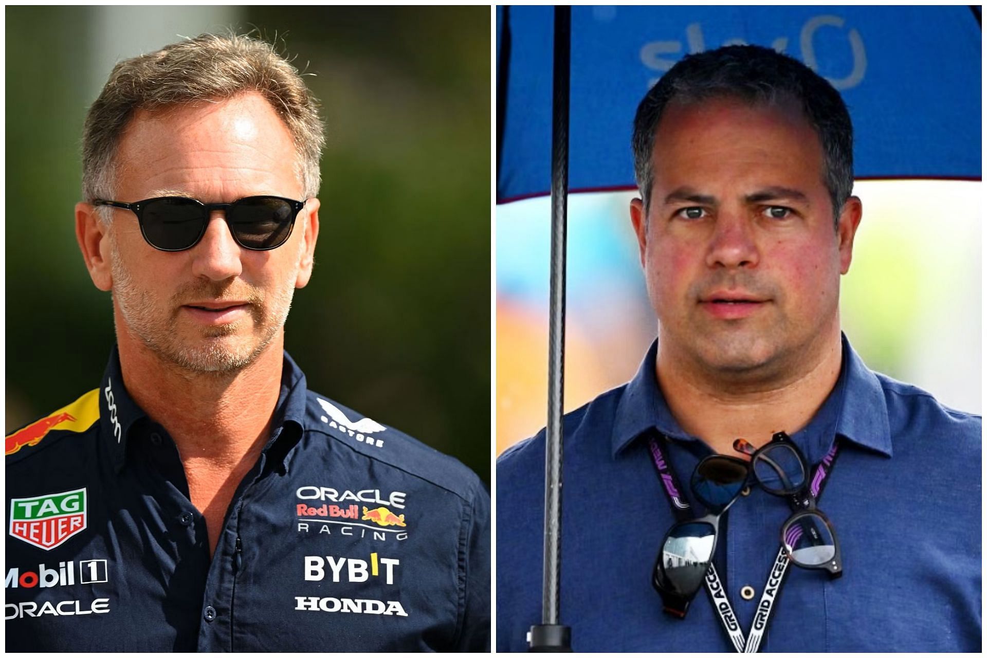 Christian Horner (L) and Ted Kravitz (R) (Collage via Sportskeeda)