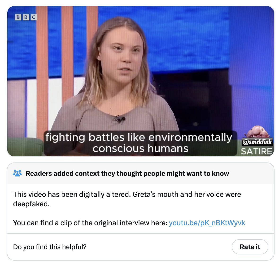 Thunberg&#039;s video about &quot;vegan wars&quot; is not real as the audio has been deepfaked: More details revealed. (Image via X)