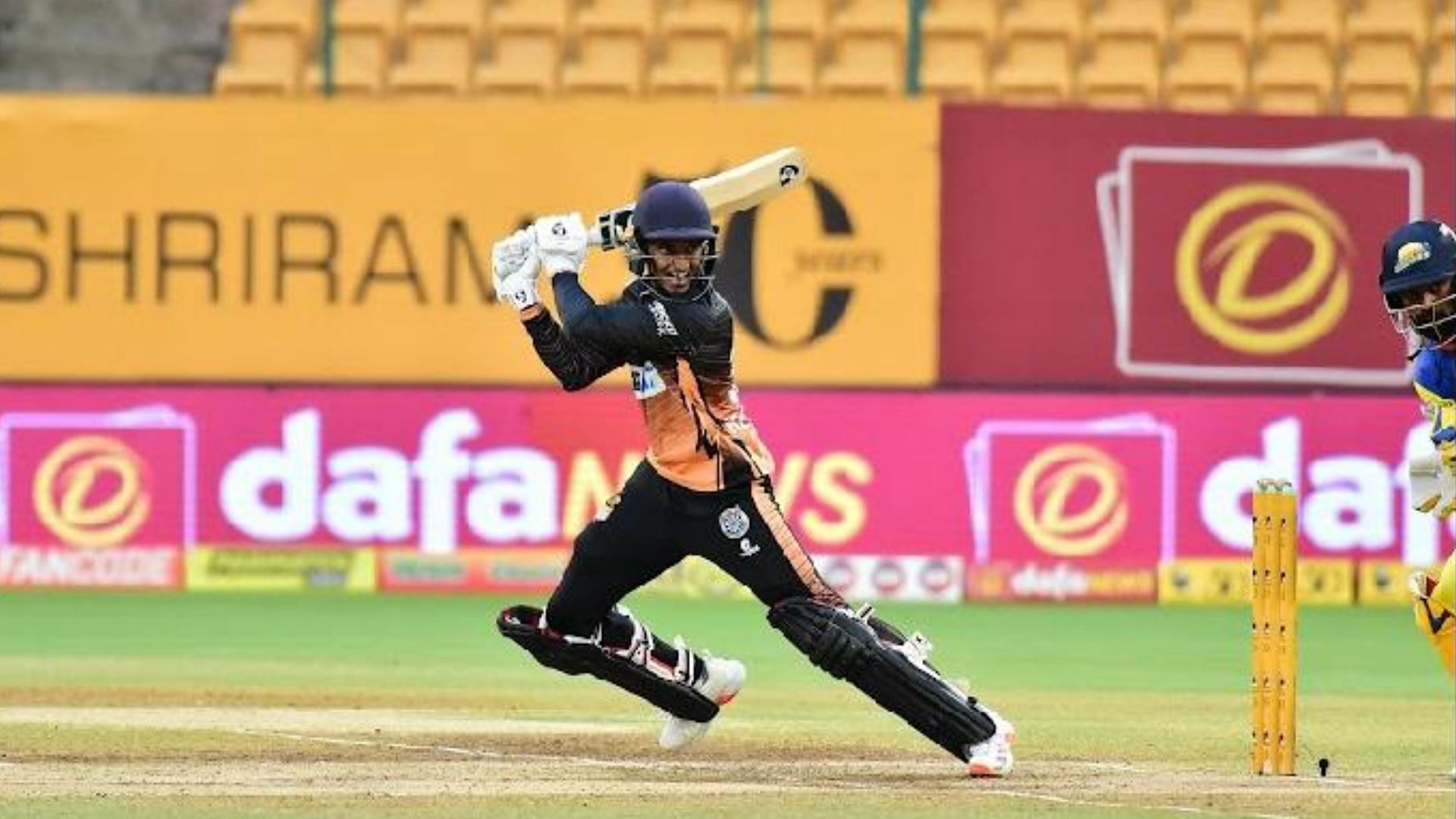 KL Shrijith in action for Hubli Tigers during Maharaja T20 Trophy 2023
