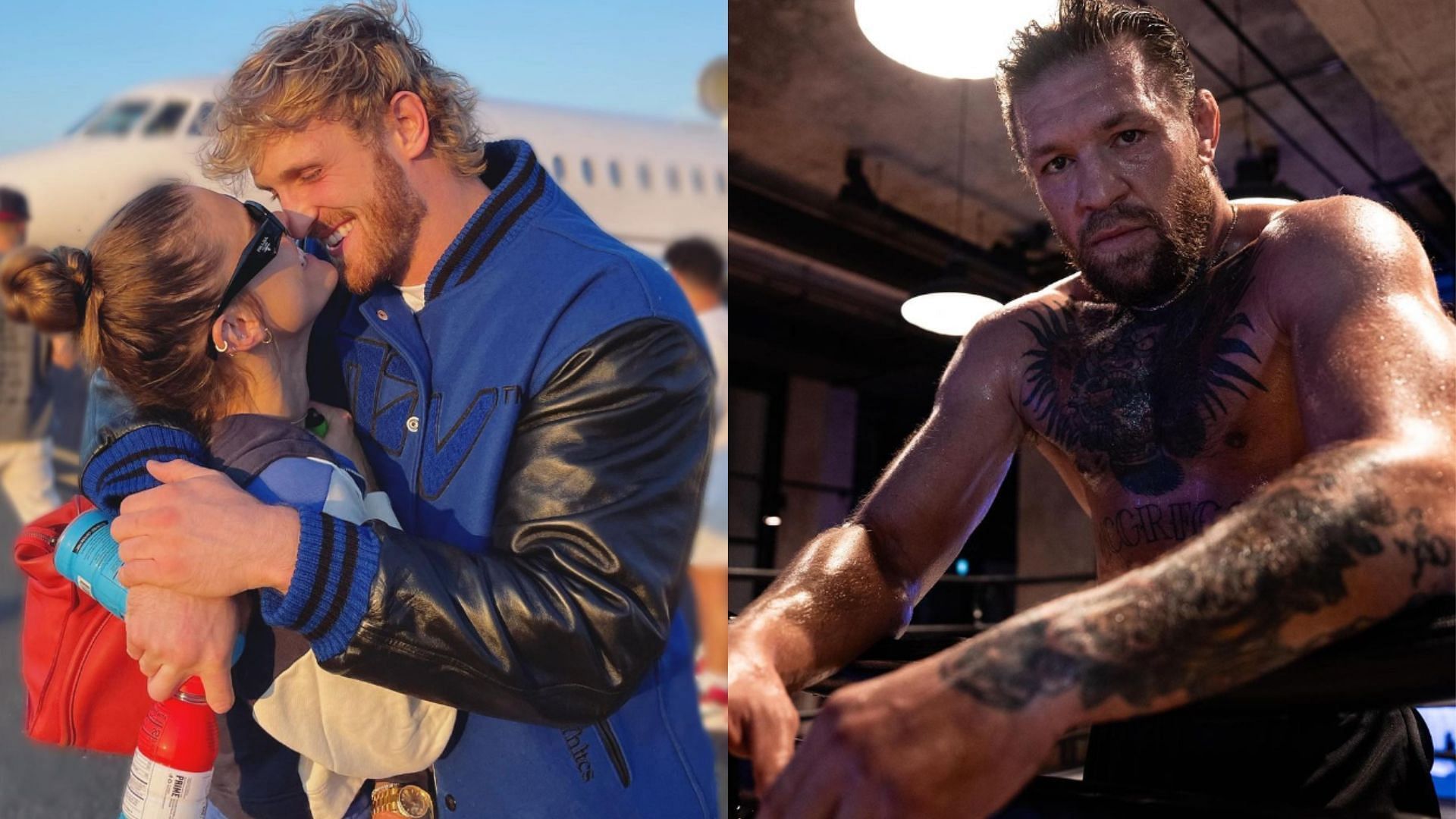 Logan Paul &amp; fiancee Nina Agdal (left), Conor McGregor (right) [Images courtesy of @loganpaul &amp; @thenotoriousmma on Instagram]