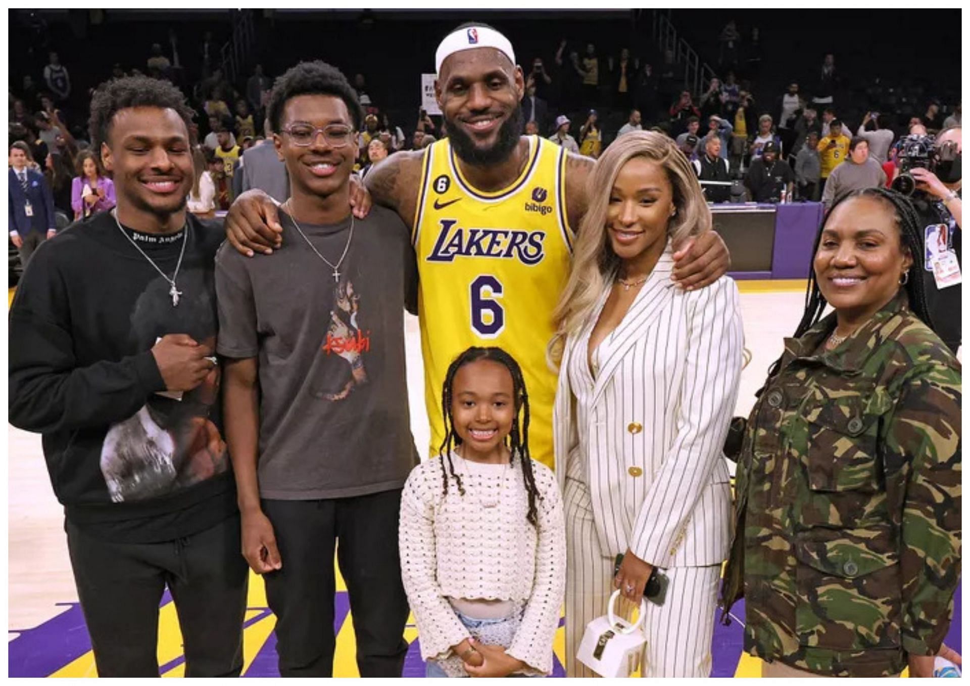 LeBron James and his family at Crypto.com Arena in Los Angeles