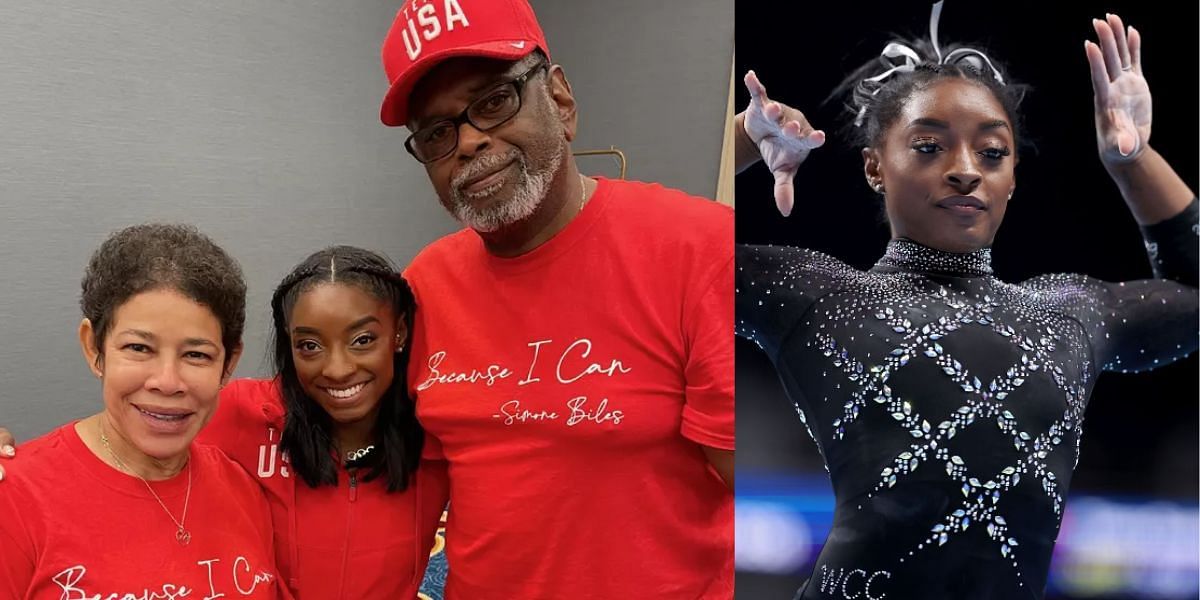 Simone Biles along with Ronald and Nellie Biles