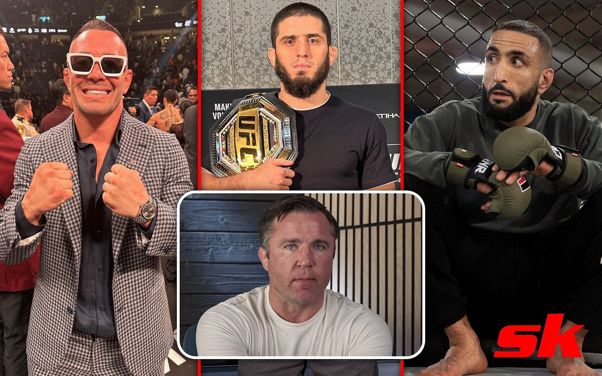 Colby Covington, Islam Makhachev, Chael Sonnen and Belal Muhammad [Image credits: @chaelsonnen on YT, @colbycovmma, @bullyb170, @islam_makhachev on Instagram] 