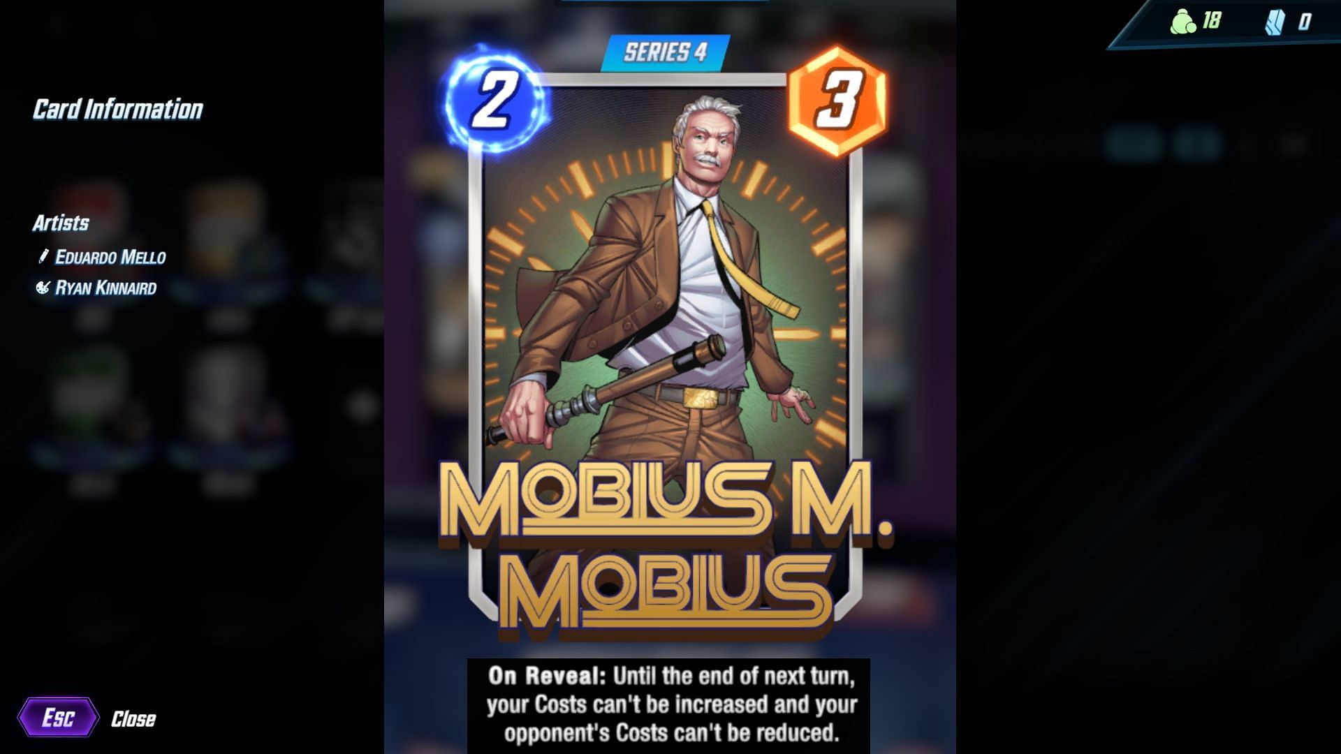 Mobius M. Mobius after October 31 update in Marvel Snap (Image via Sportskeeda/Marvel Snap)
