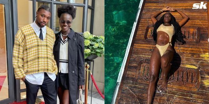 Noah Lyles reacts to girlfriend Junelle Bromfield's look during the couple's vacation in Jamaica