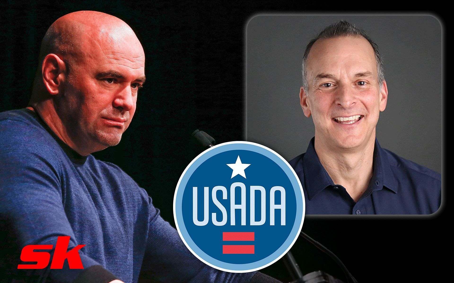 UFC CEO Dana White (Left); USADA logo (Middle); USADA CEO Travis Tygart (Right) [*Image courtesy: Getty Images; @usantidoping Twitter/X; USADA