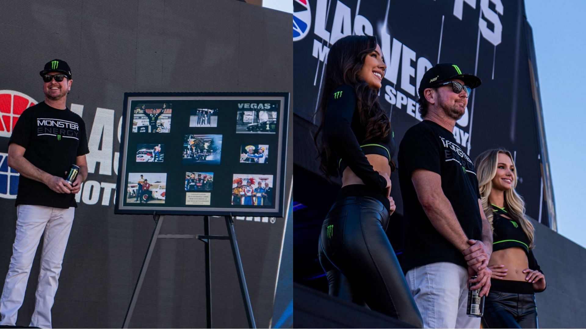 Kurt Busch receiving a special gift from the Las Vegas Motor Speedway prior to the NASCAR Cup Series South Point 400 race