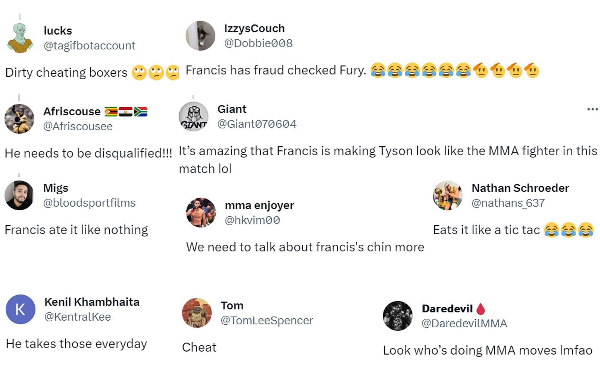 Fan reactions to Fury landing an elbow on Francis Ngannou