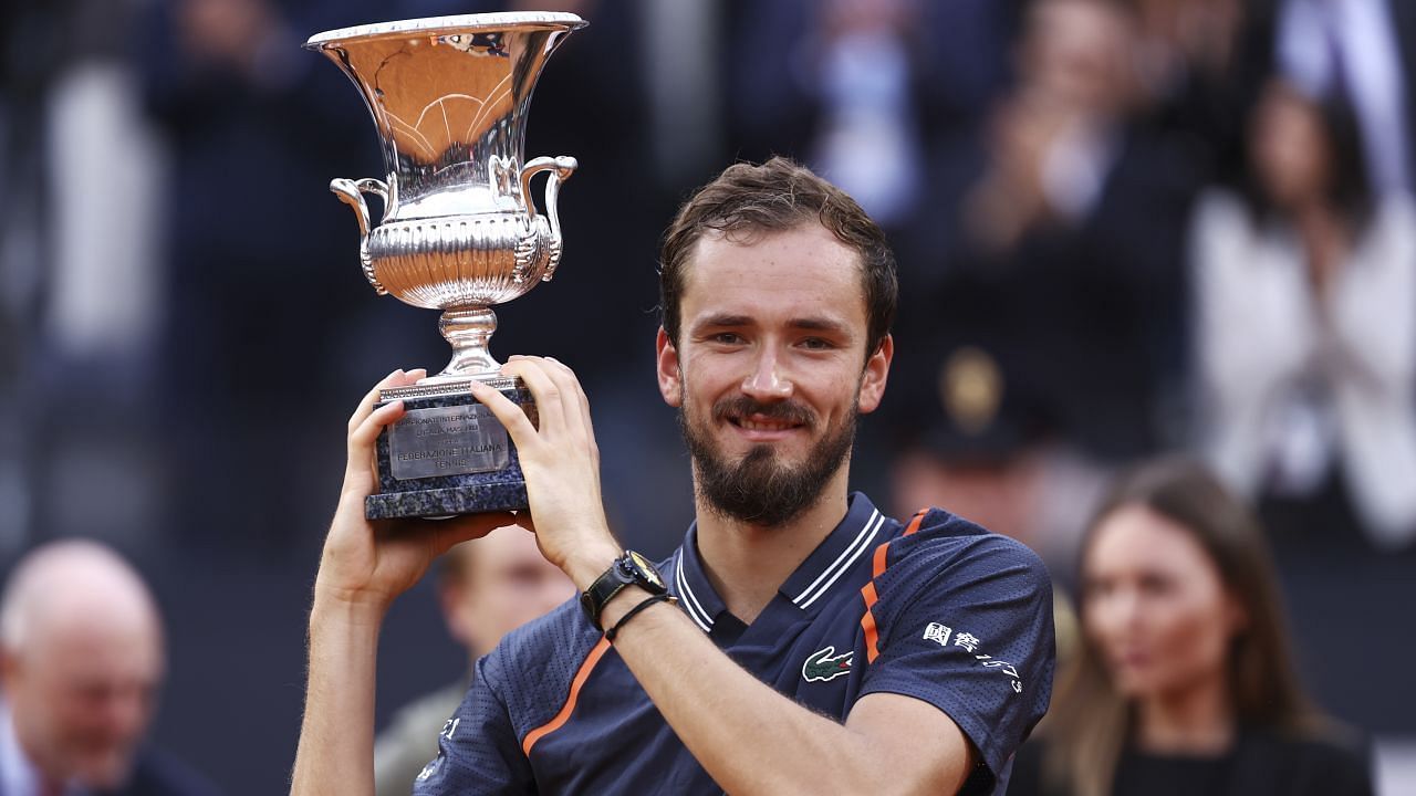 Daniil Medvedev poses with the 2023 Italian Open trophy