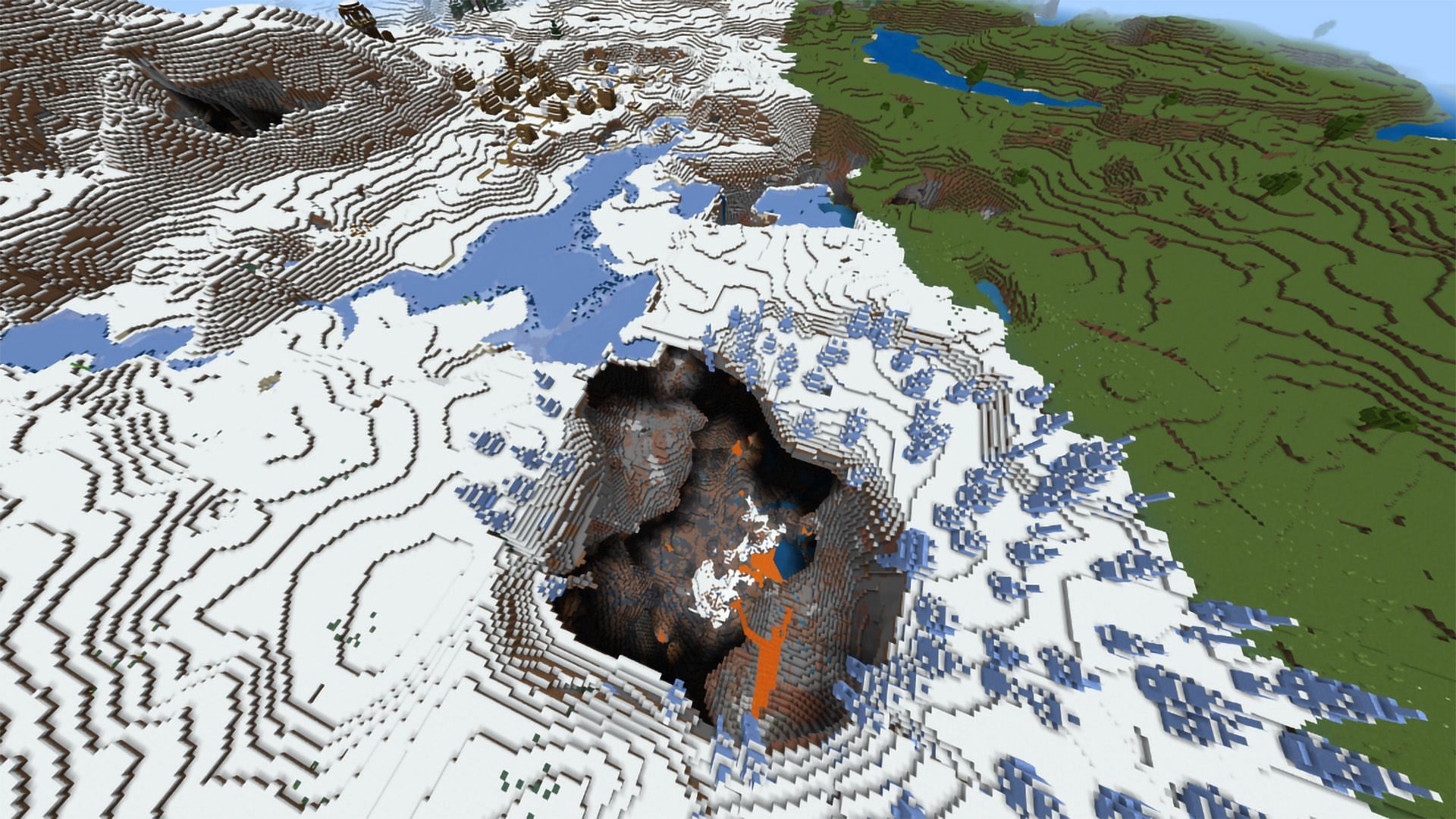 The snow-filled crater has many mysteries (Image via Mojang)