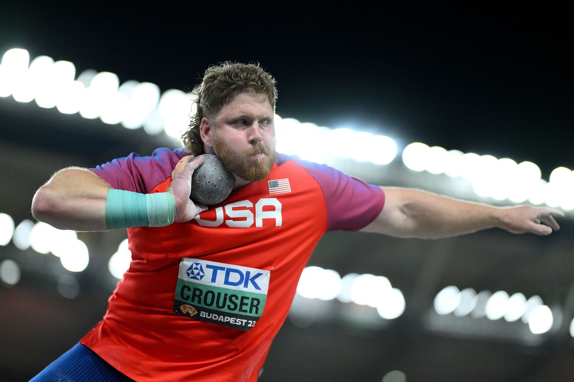 Ryan Crouser competes in the Men's Shot Put Final during the 2023 World Athletics Championships in Budapest, Hungary.