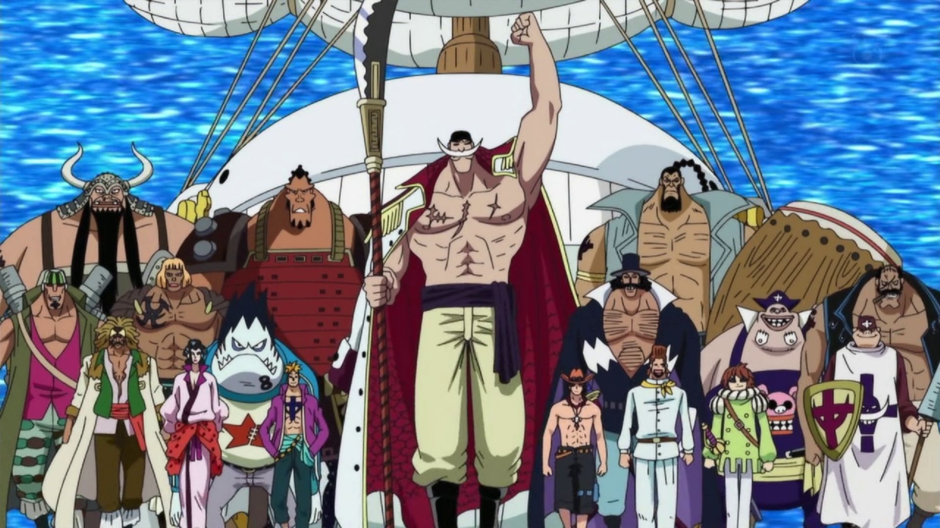 The Whitebeard Pirates as seen in Marineford (Image via Toei Animation, One Piece)