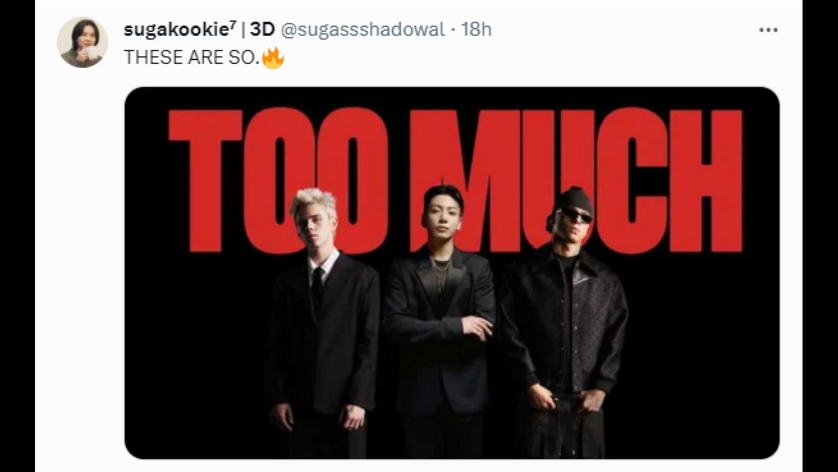 Fans excited over the BTS idol&rsquo;s upcoming collab for TOO MUCH. (Image via Twitter/ @sugassshadowal)