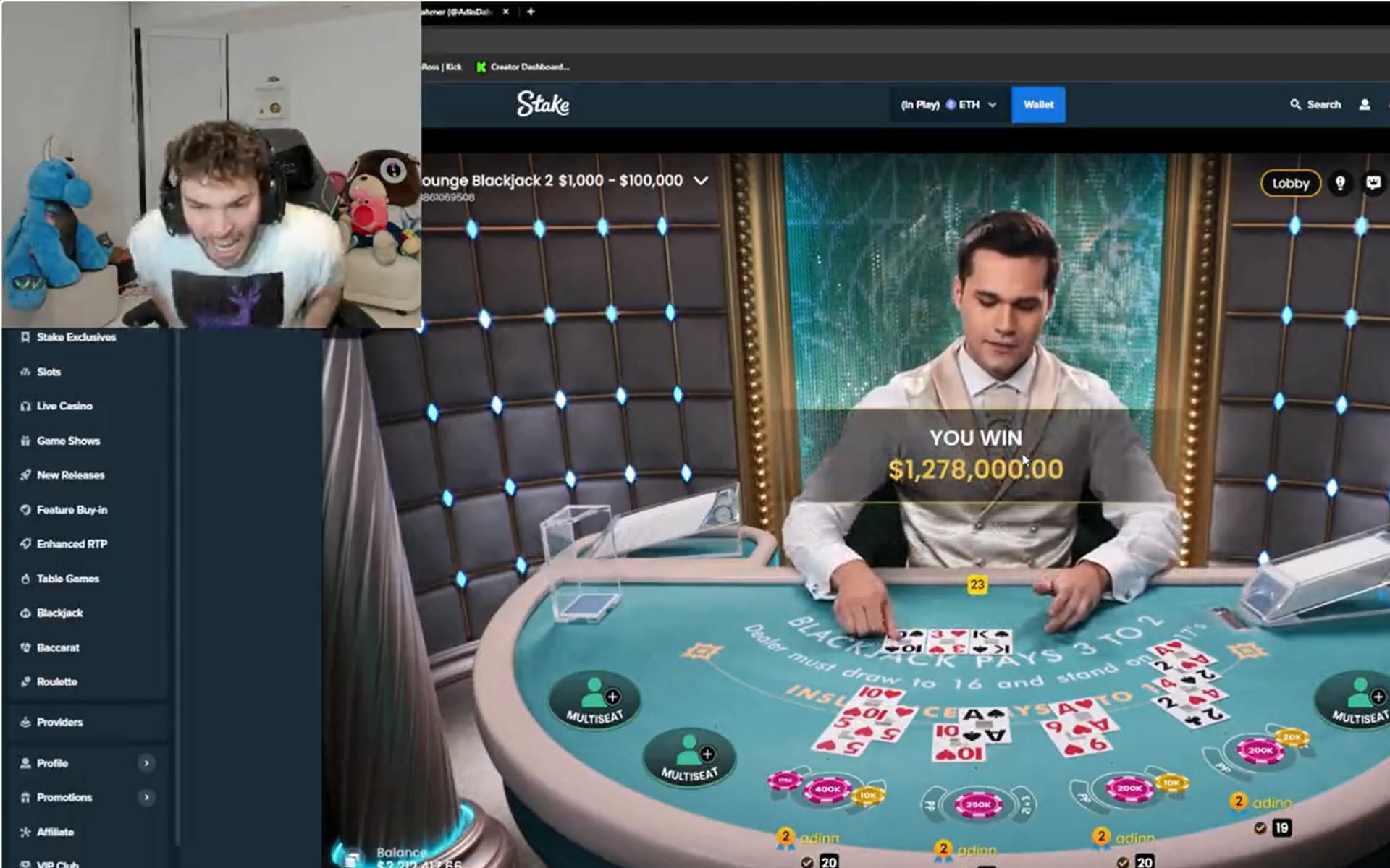 This is all paid promotion - Adin Ross winning $1.2 million on Blackjack  leaves fans skeptical