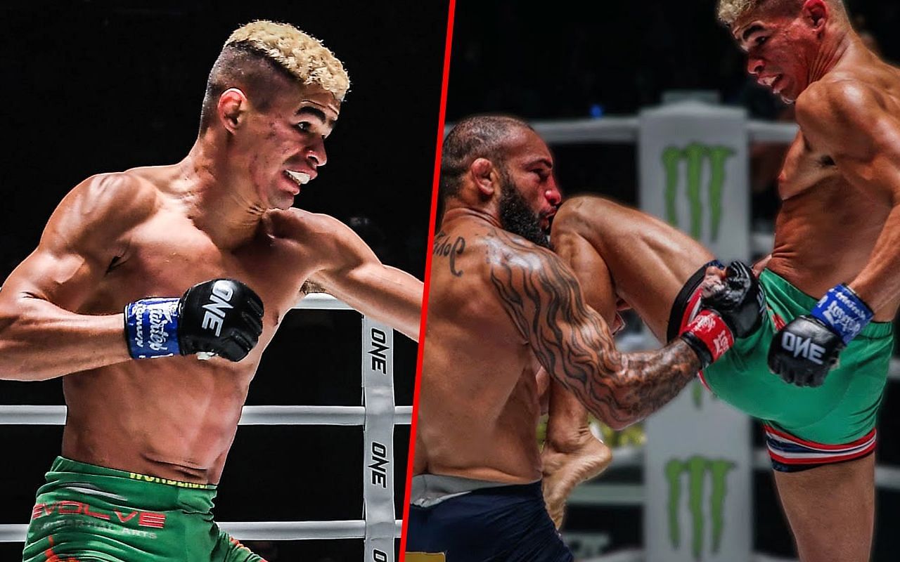 Fabricio Andrade (left) and Andrade fighting John Lineker (right) | Image credit: ONE Championship