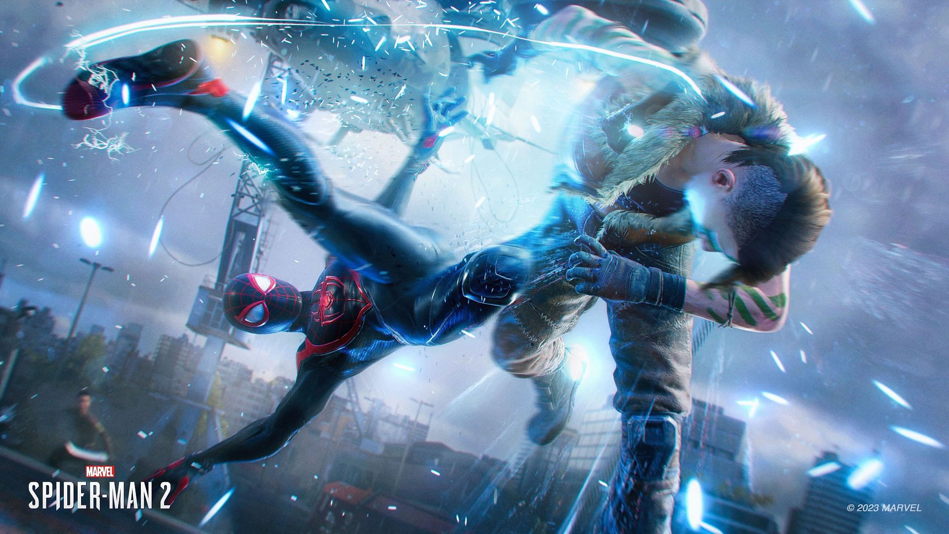 Miles fighting off (Image via Marvel&#039;s Spider-Man 2)