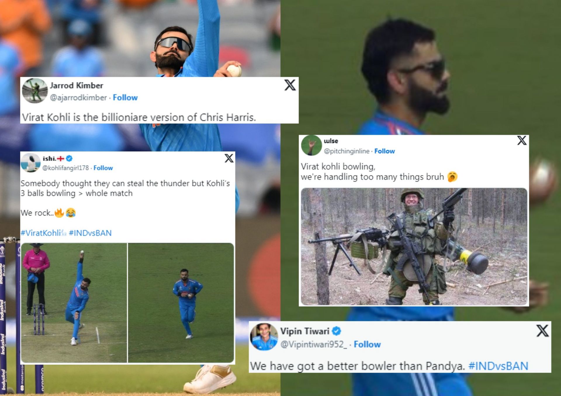 Virat Kohli came on to bowl. And of course, fans had a ball on social media (Picture Credits: BBC; Hotstar via X).