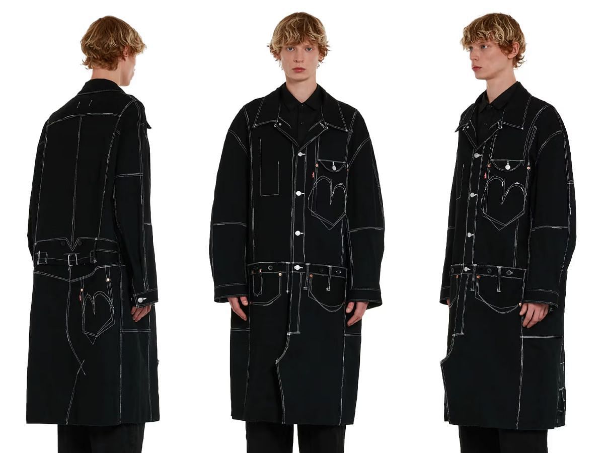 eYe Junya Watanabe MAN x Levi&rsquo;s &ldquo;Long Contrast Coat Black&rdquo; (image via Dover Market Street)