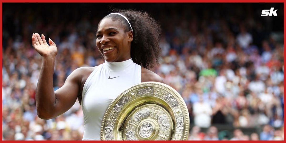 Serena Williams with the Wimbledon trophy.