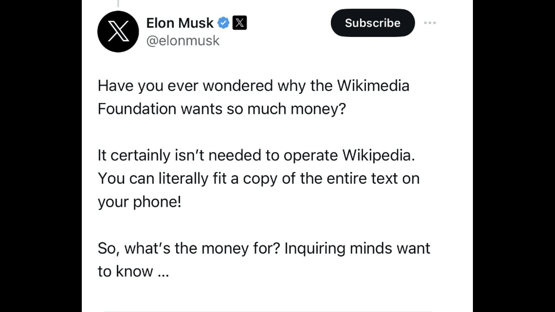 Social media users&#039; reactions revealed as Twitter CEO, Musk, asks Wikipedia to change its name for a billion dollars. (Image via Twitter)