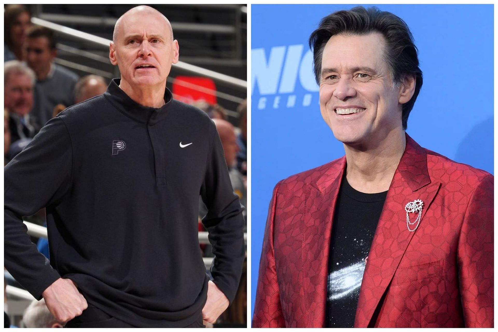 Rick Carlisle (left) of the Indiana Pacers os very much look alike famous actor Jim Carrey (right)