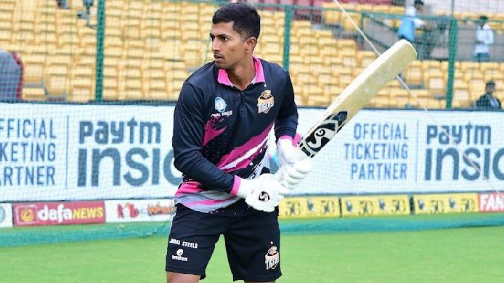 KL Shrijith in frame during a practice session for Hubli Tigers 