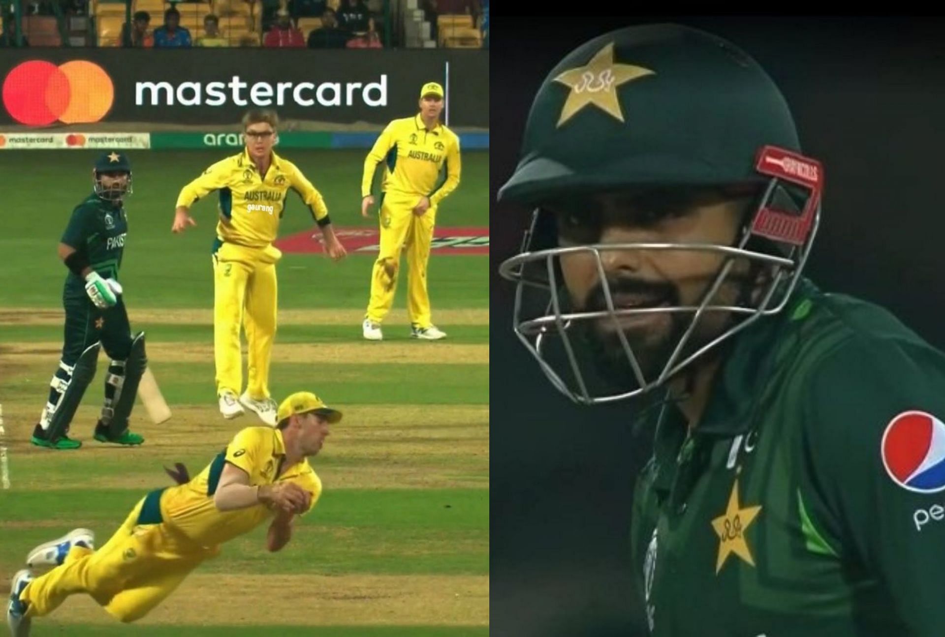 Pat Cummins takes an impressive catch to dismiss Babar Azam on Friday.  