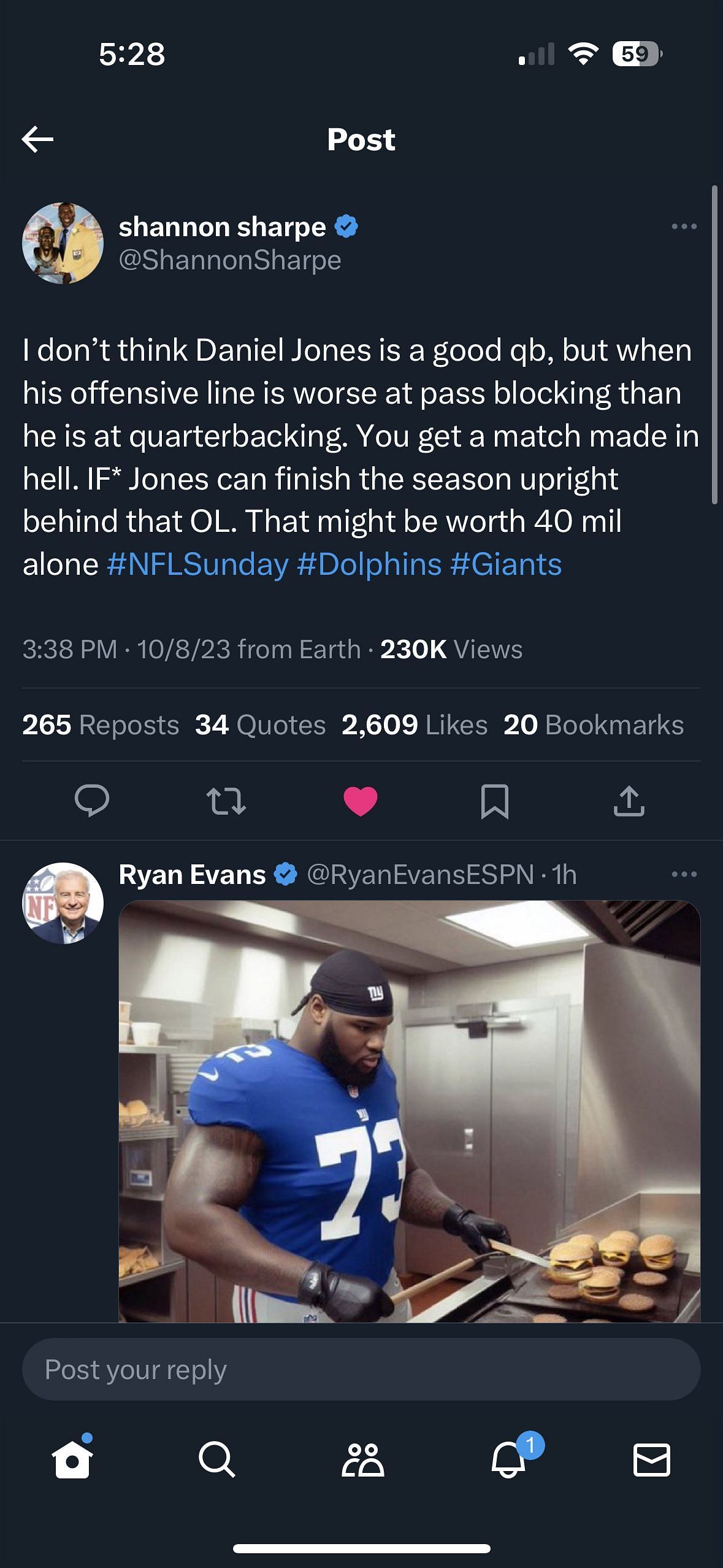 Shannon Sharpe calling out Giants offensive line.