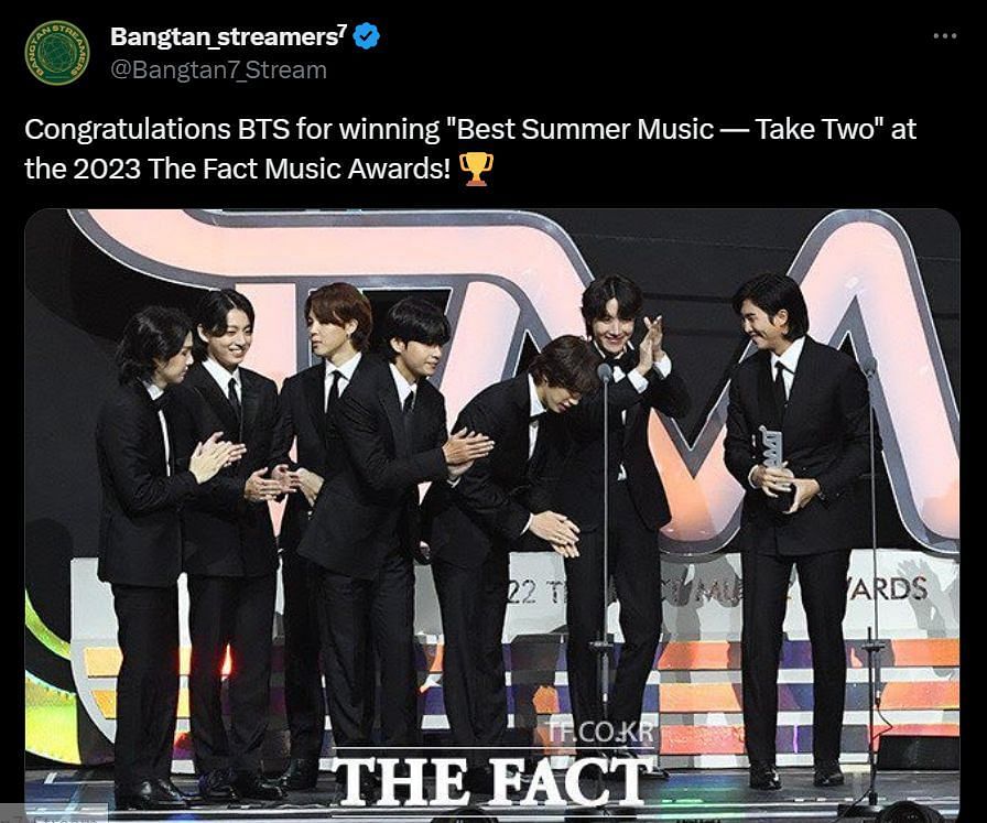 BTS wins multiple awards at the TMA Awards (image via Twitter/Bangtan7_Stream)